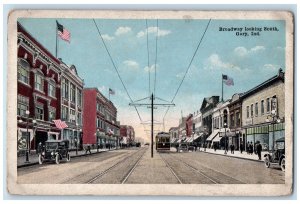 c1910's Broadway Looking South Trolley Train Gary Indiana IN Antique Postcard 