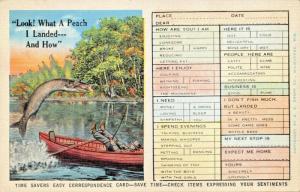 WHAT A PEACH I LANDED~TIME SAVERS EASY CORRESPONDENCE FISHING 1920s POSTCARD