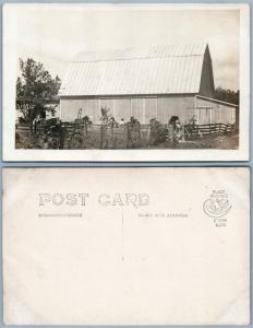 FARM SCENE HORSES BARN ANTIQUE REAL PHOTO POSTCARD RPPC