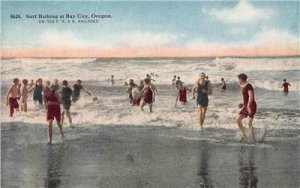 Surf Bathing at Bay City, Oregon Tillamook Bay c1910s Vintage Postcard