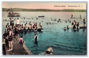 c1950's View Of Bathing Beach Chautauqua New York NY Vintage Unposted Postcard