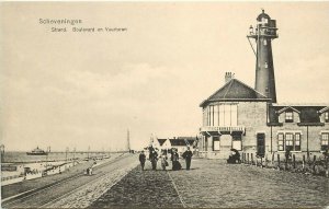 c1907 Lithograph Postcard; Scheveningen Netherlands Strand & Lighthouse unposted