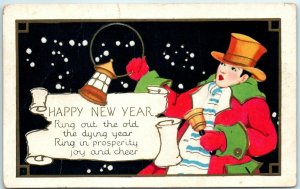 M-30105 A Man with Bell and Lamp Art Print Greeting Card Happy New Year