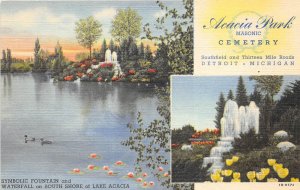 Detroit Michigan 1950s Postcard Acacia park masonic Cemetery