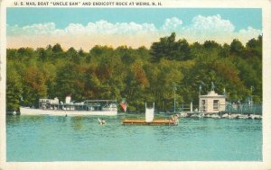 1934 New Hampshire Weirs US Mail Boat Uncle Sam Tichnor Postcard 22-11278