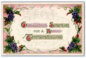 John Winsch Signed Postcard Thanksgiving Greetings Grapes Embossed 1914 Antique