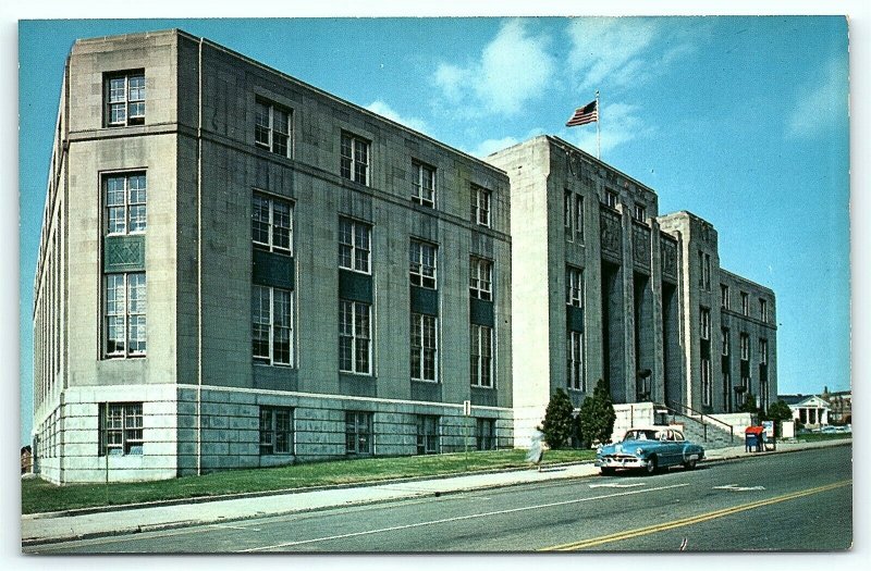 Postcard NC Asheville US Post Office 1950's Old Cars