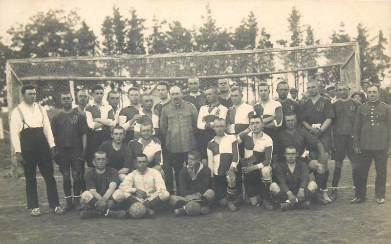 Military football team Transylvania inter-war real photo postcard