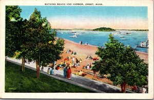 Bathing Beach and Harbor, Onset MA Vintage Postcard S53