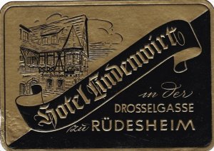 Germany Ruedesheim Hotel Lindenwirt Vintage Luggage Label sk3803