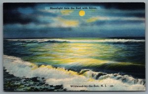 Postcard Wildwood-by-the-Sea NJ c1953 Moonlight Tints The Surf With Silver