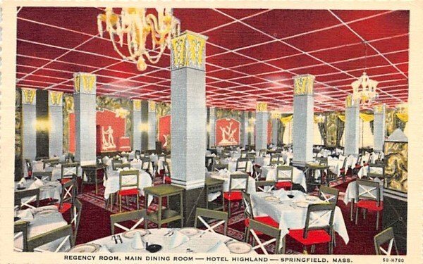 Regency Room in Springfield, Massachusetts Main Dining Room, Hotel Highland.