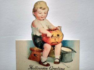 Halloween Placecard Ellen Clapsaddle Diecut Child & JOL Original Unused Antique