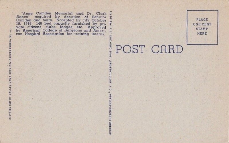 Postcard Camden Clark Memorial Hospital Parkersburg West Virginia