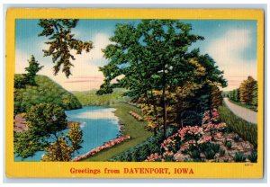 c1910's Greetings From Davenport Iowa IA, River Flowers Road Antique Postcard