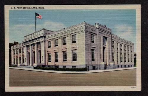 MA View US Post Office LYNN MASS Postcard Linen PC