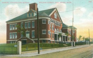 Fall River MA Samuel Longfellow School, William Street 1908 Litho Postcard Used