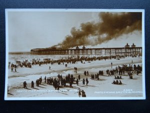 Lancashire BLACKPOOL North Pier Pavilion Fire c1938 RP Postcard by Valentine