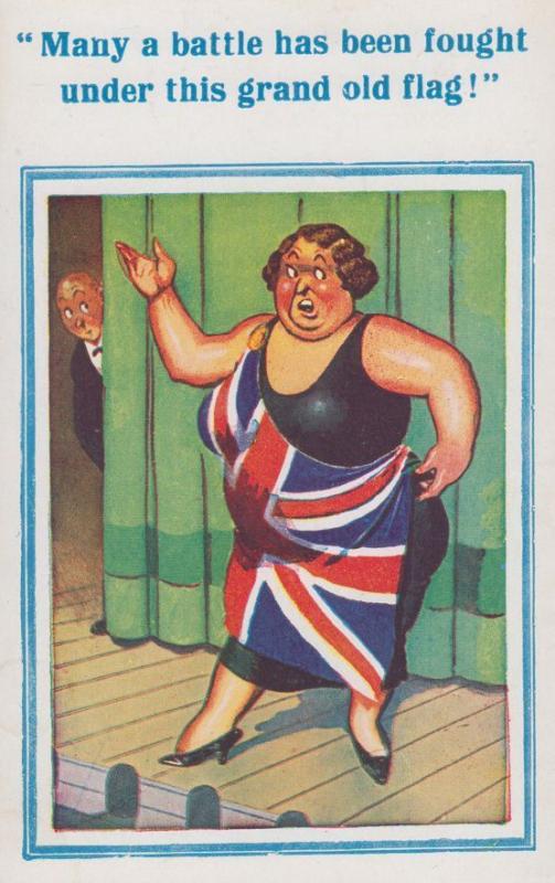 British Union Bulldog Jack Flag Dress Lady WW1 Victory Comic Postcard