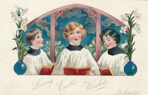 TUCK: EASTER, 1900-10s; Choir boys, Blue vases with Lilies