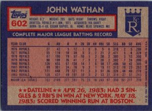 1984 Topps Baseball Card John Wathan Kansas City Royals sk3569