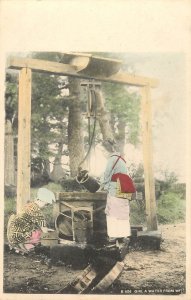 Hand Colored Postcard Japanese Woman Getting Water From a Well B1106