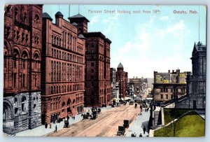 Omaha Nebraska Postcard Farnam Street Looking East Exterior View Building c1910