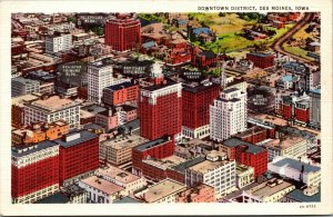 Vtg 1930s Downtown District Aerial View Des Moines Iowa IA Unused Postcard