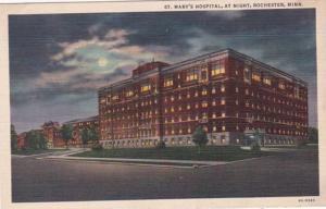 Minnesota Rochester St Mary's Hospital At Night Curteich