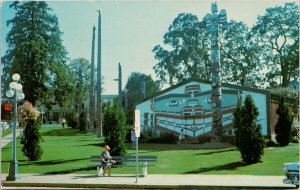 The Longhouse Thunderbird Park Victoria BC Totem Poles T 2 Cents Postcard F90