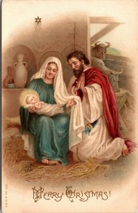 Merry Christmas - RELIGIOUS - CHURCH MARY JESUS - POSTCARD PC UNPOSTED