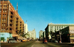 Vtg San Diego CA East Up Broadway Street View Pickwick Hotel Greyhound Postcard