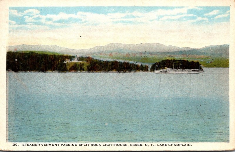 New York Essex Lake Champlain Steamer Vermont Passing Split Rock Lighthouse 1922
