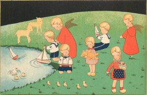 Postcard 1930s Children Yacht Teddy Bear toys art Humor TP24-1424