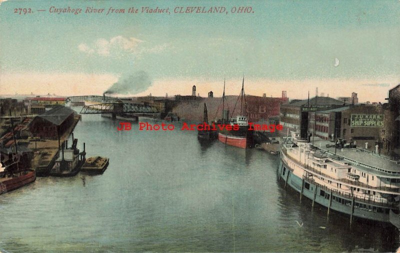 OH, Cleveland, Ohio, Cuyahoga River From Viaduct, Souvenir Post Card No 2792 