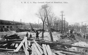 YMCA Play Ground, Flood Damage, Hamilton, Ohio 1910s Vintage Postcard