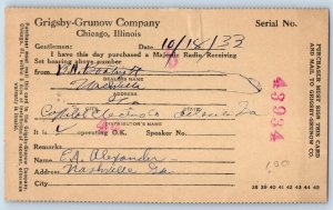 1933 Majestic Radio Grigsby Grunow Company Chicago IL Advertising Postal Card