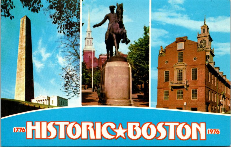 Vtg Historic Boston 1776-1976 Bicentennial Massachusetts MA Chrome Postcard