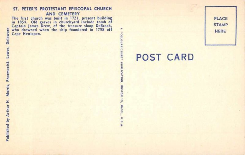 Lewes Delaware Old St Peter's Episcopal Church Vintage Postcard AA39433