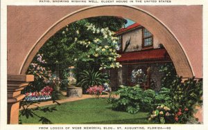 Postcard 1920's Patio Wishing Well Oldest House Memorial Bldg. St. Augustine Fla