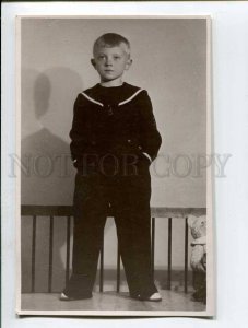 3054715 Boy as SHIP-Boy & CAT Toy old REAL PHOTO