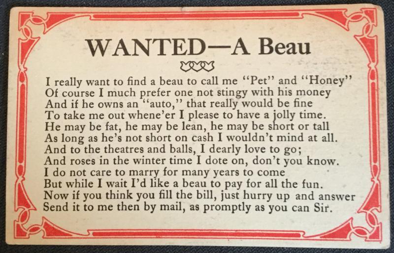 Vintage Postcard Used “Wanted-A Beau” LB