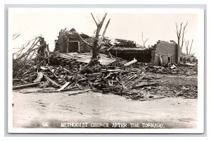 1955 Udall Kansas Tornado Disaster RPPC Postcard Methodist Church After Tornado