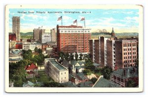 Postcard Skyline From Ridgely Apartments Birmingham Ala. Alabama c1924 Postmark