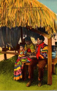 Seminole Indian Family At Home In The Florida Everglades Of Florida