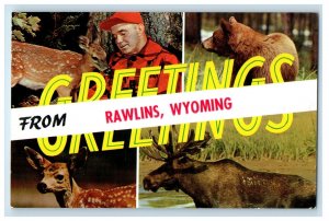 c1950's Greetings From Rawlins Wyoming WY, Multiview Banner Vintage Postcard
