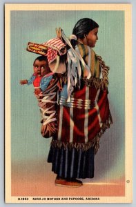 Native American Postcard - Navajo Mother and Papoose - Arizona