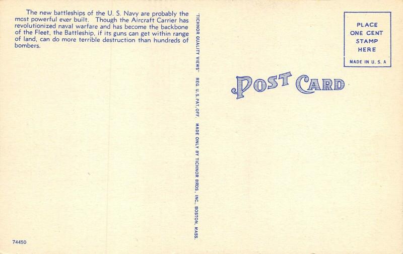 WWII Era Military 1940s Linen Postcard Mighty US Navy Battleship