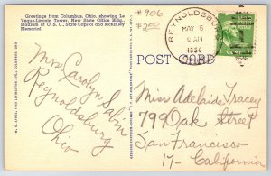 Columbus Ohio~Multi-View W/ Veque-Lincoln Tower & Stadium~PM 1950~Linen Postcard