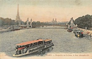 PARIS FRANCE~PERSPECTIVE sur le SEINE~PONT ALEXANDRE III-EIFFEL~PHOTO POSTCARD